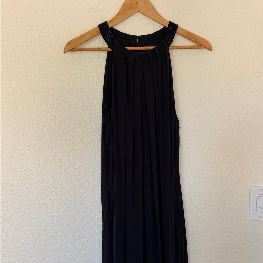 Vera Wang Lavender Label Black Halter Pleated Maxi Gown